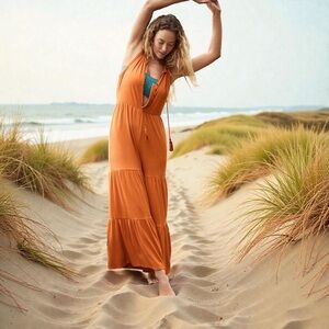 Anthropologie XL Saturday Sunday Marina Tiered  Rust Jumpsuit